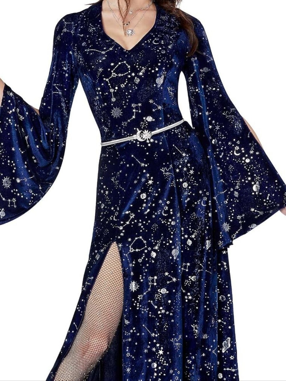 Spirit Halloween Coven Witch Blue Velvet Celestial Stars Adult Costume Size L/XL